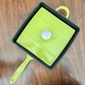 11" Mario Batali Green Porcelain Enameled Cast Iron Grill Pan Panini Press